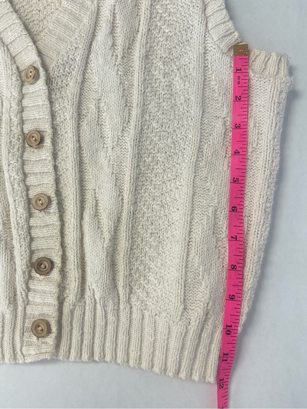 Vintage Toppers USA 100% Cotton Cable Knit Cardigan Sweater Vest Cream Ivory - Picture 11 of 11